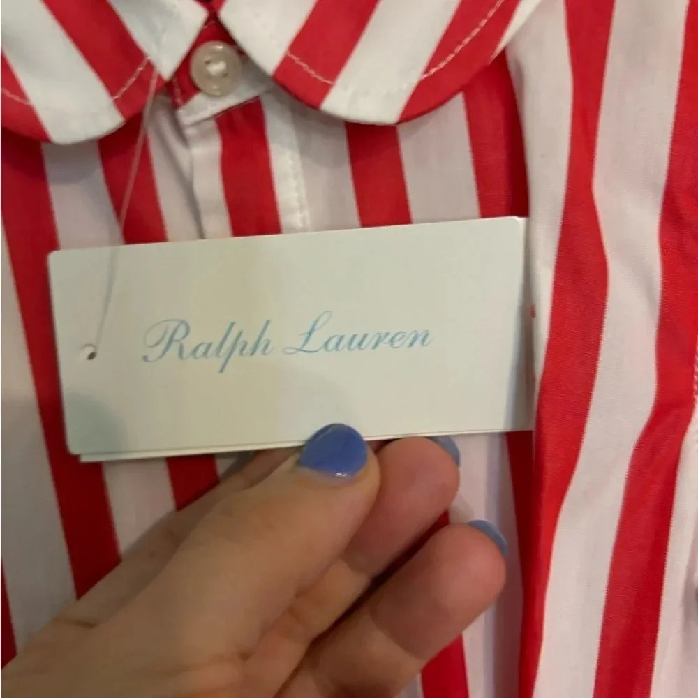 NWT Ralph Lauren‎ 18 mos Toddler Stripes Shirt Dress Diaper Cover Belt Red White